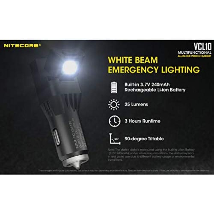 Nitecore VCL10 Quick Car Charger 3.0 with White & Red Flashlight